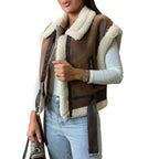 Women Winter Faux Suede Vest Sleeveless Zipper Up Fleece Sherpa Lined Jacket Fashion Solid Color Casual Outerwear Coat!