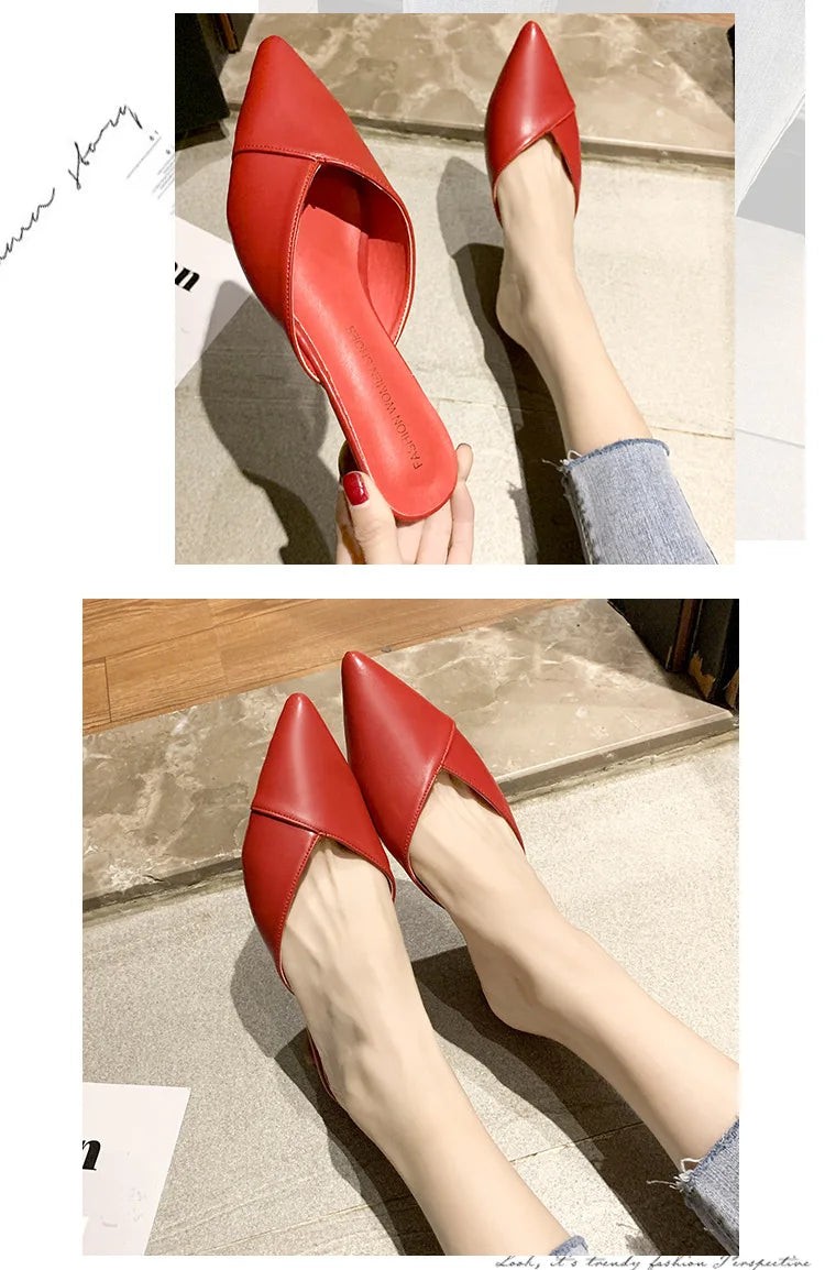 Women's Elegant Mules Woman Casual Slippers 2021 Ladies Low Heels Fashion Female Pointed Toe Shoes Women Candy Colors Footwear