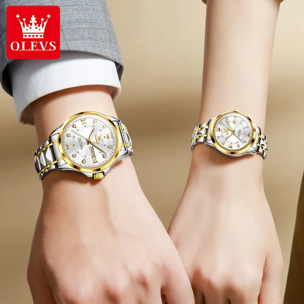 OLEVS 2906 Couple Watch Original Roman Scale Diamond Dial Luxury Quartz Watch For Men Women Rhombus Strap Waterproof Hand Clock