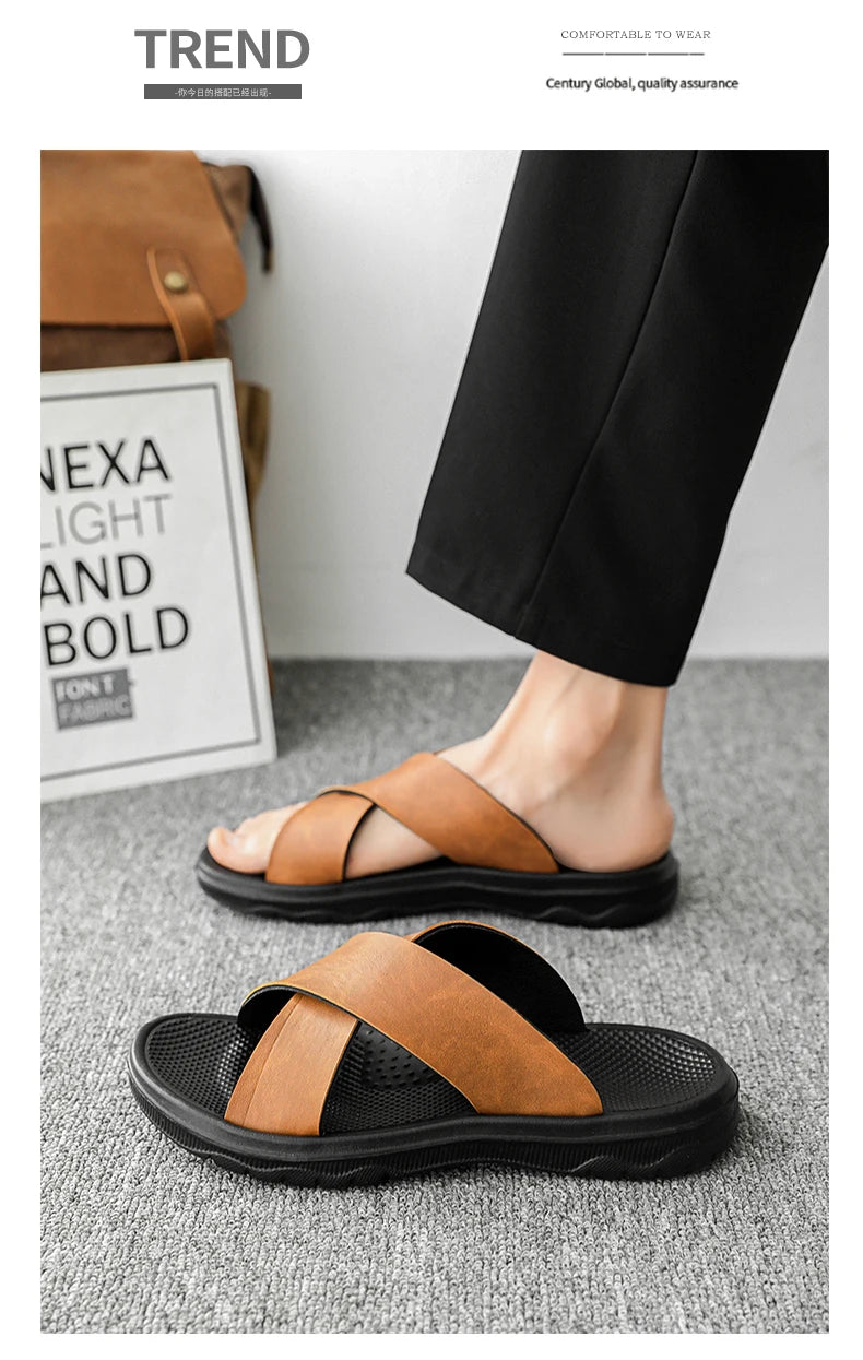 Men's Slippers 2025 Summer Large Size Outdoor Beach Casual Sandals Trend Men Shoes Flat Non-slip Comfortable Shoes Zapatillas