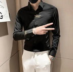 Shirts For Men Long Sleeve Embroidery White Man Shirt Social Cheap Things With Vintage Sleeves Slim Fit Sale Fashion 2025