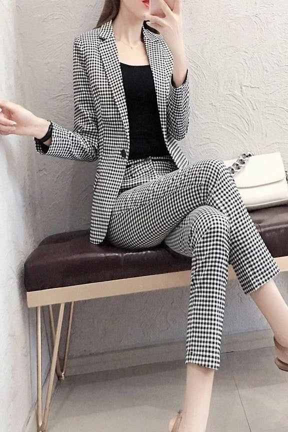 Women's 2 Pant Set Black Baggy Two Pieces Sets Pants for Woman Plaid Outfits Blazer and Trousers Suits Korea Stylish Groups of D