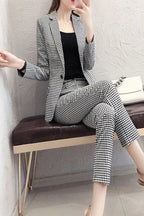 Women's 2 Pant Set Black Baggy Two Pieces Sets Pants for Woman Plaid Outfits Blazer and Trousers Suits Korea Stylish Groups of D
