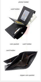 Slim Men Wallets New Short Zipper Card Holder Photo Holder Male Purse Simple Coin Pocket High Quality PU Leather Men's Wallet