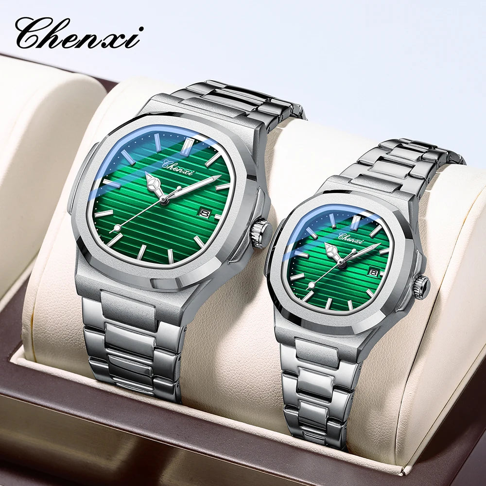 Fashion Couple Watches Men and Women Business Luxury Stainless Steel Quartz Wristwatch Waterproof Luminous Couple Watch Pair Set