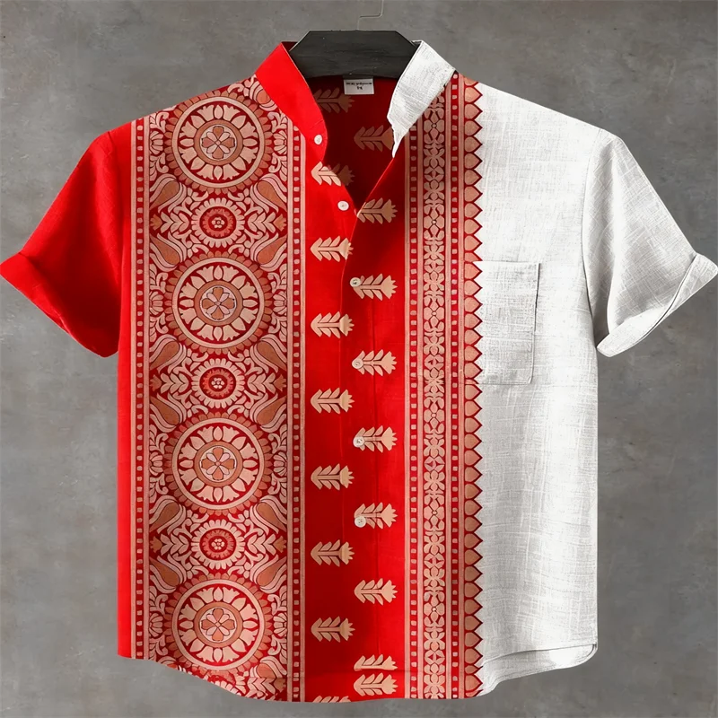 New Men's Shirt: Stylish, casual, and comfortable short-sleeved shirt with ethnic-inspired print and collar, perfect for summer