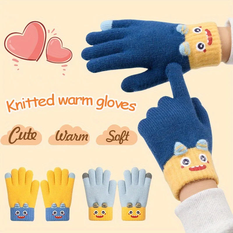 Cartoon Winter Gloves: Full-Finger Insulated Gloves for Warmth. Hand Wash Cold. For Autumn & Winter Weather Protection.
