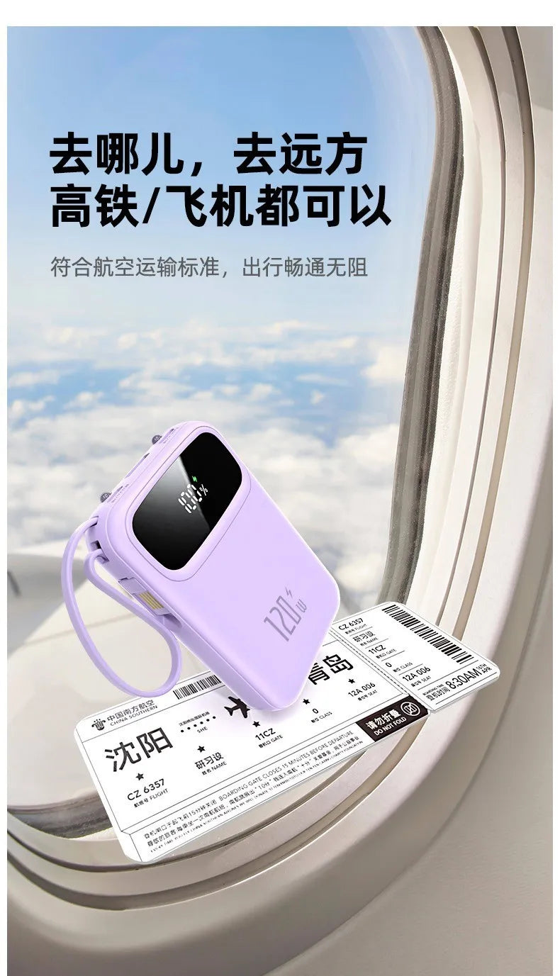 120W Power Bank Super Fast Charging 20000mAH Large Capacity 4 Cables Portable 22.5W Mobile Source Battery Mini