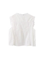 Women's Lace Embroidery Blouses, O Neck, Sleeveless, Front Tied, Female Shirts, Chic Tops, Fashion