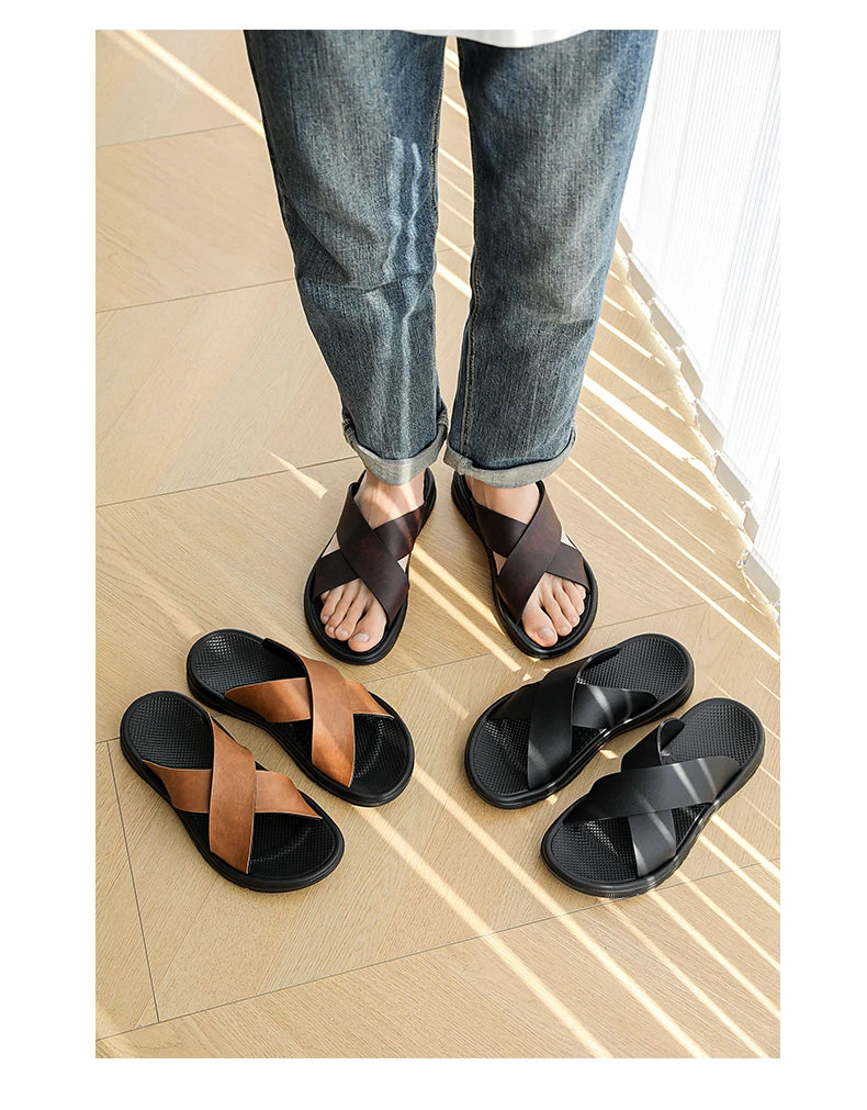 Men's Slippers 2025 Summer Large Size Outdoor Beach Casual Sandals Trend Men Shoes Flat Non-slip Comfortable Shoes Zapatillas