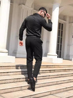 Men's formal shirt, summer long-sleeved, thin, business casual, breathable, no-iron, slimming, solid black color