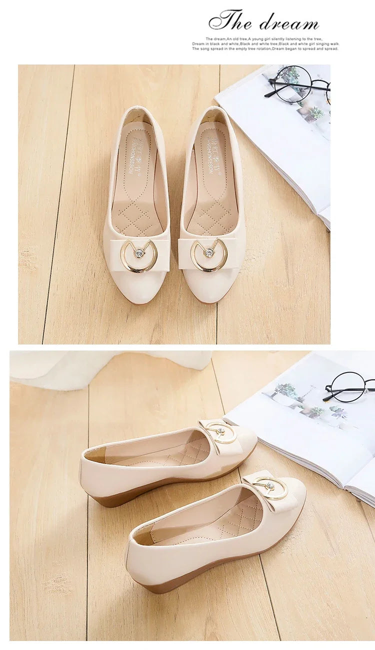 Flats Shoes Woman Foable Ballets Metal Buckle Bow Flats Lady Fall Shoes Girl Ballerina Dress Moccasin Rhinestone scintillation