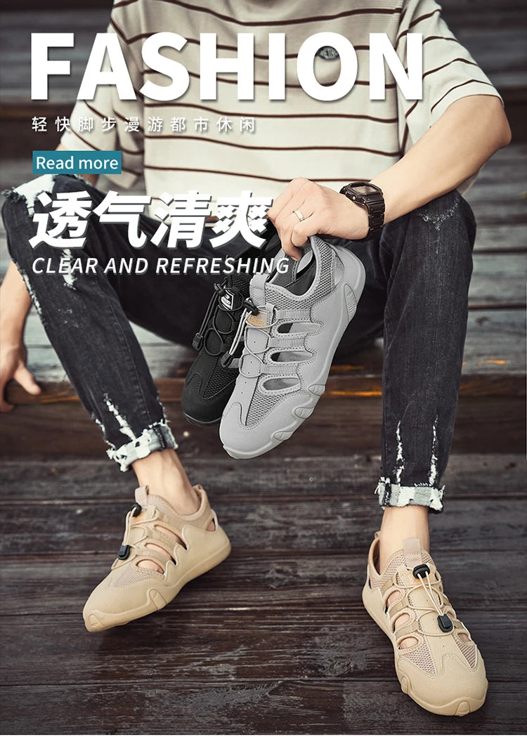 Men's Summer Sandals, Breathable and Comfortable, Cut Out Slip-On Driving Shoes, Walking Shoes, River Tracing Shoes, Wading Shoes, Beach Shoes, Suitable for Outdoor Use