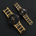1/2PCS Fashion Couple's Watches Luxury Women Quartz Watch Men Business Watches Black Steel Band Male Analog Quartz Watch