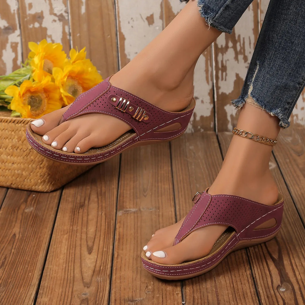 Woman Slippers Leather Non-Slip Soft Platform Shoes Flip Flops Summer Wedge Sandals Fashion Orthopedic Slippers Slides Women
