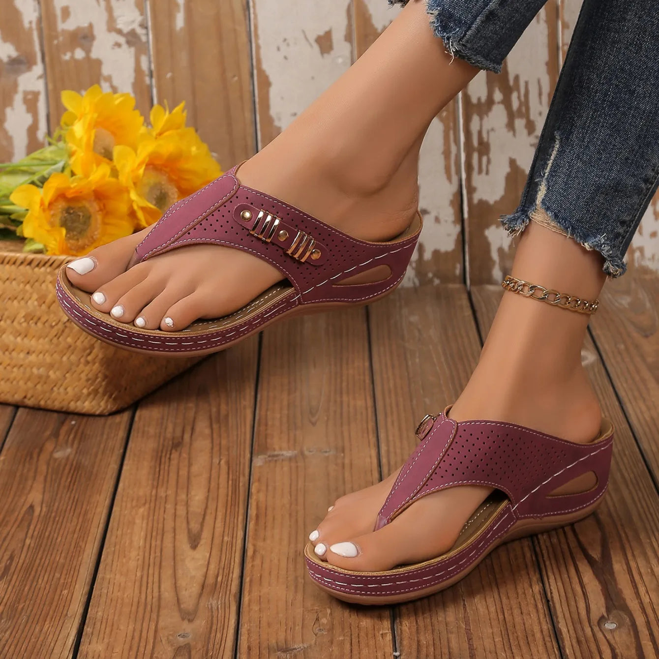 Woman Slippers Leather Non-Slip Soft Platform Shoes Flip Flops Summer Wedge Sandals Fashion Orthopedic Slippers Slides Women