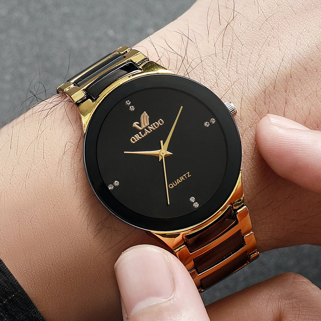 1/2PCS Fashion Couple's Watches Luxury Women Quartz Watch Men Business Watches Black Steel Band Male Analog Quartz Watch