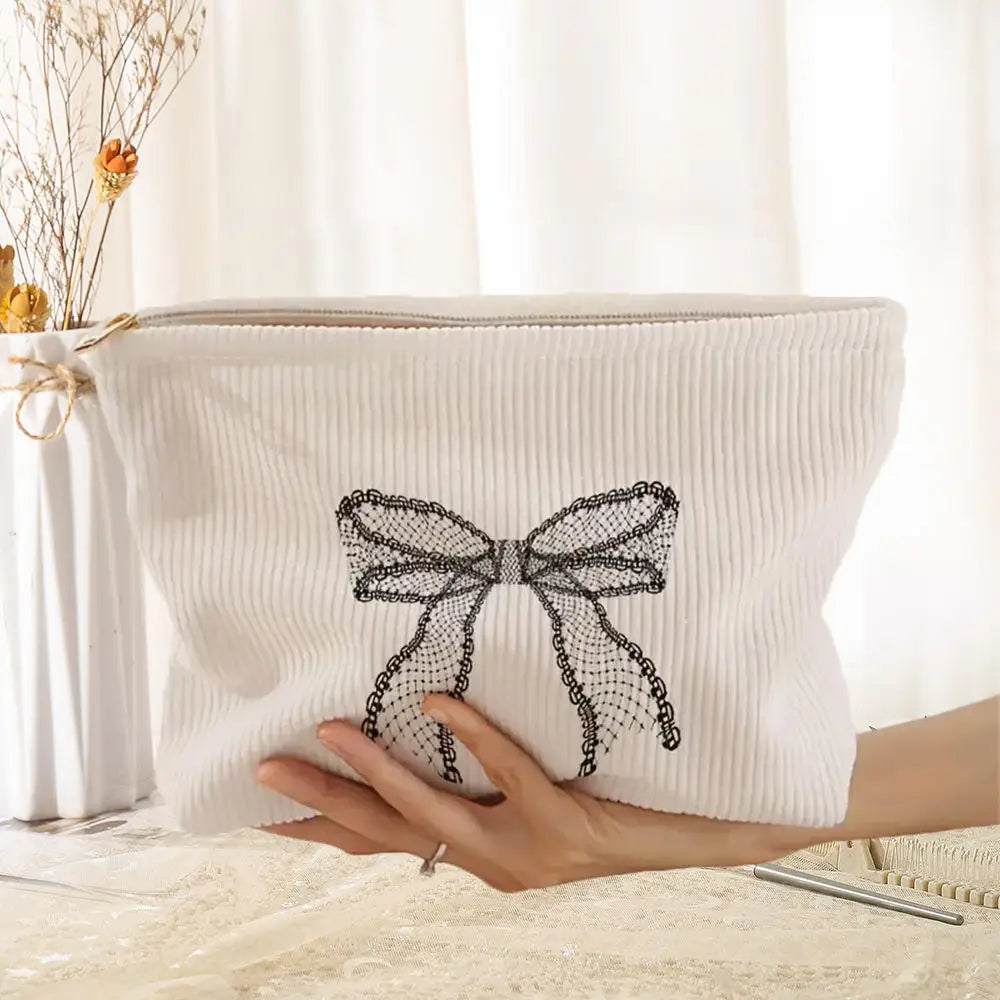 Cosmetic Bag Women Floral Makeup Case Organizer Korean Embroidery Cosmetic Pouch Travel Toiletry Bag Corduroy Canvas Beauty Case