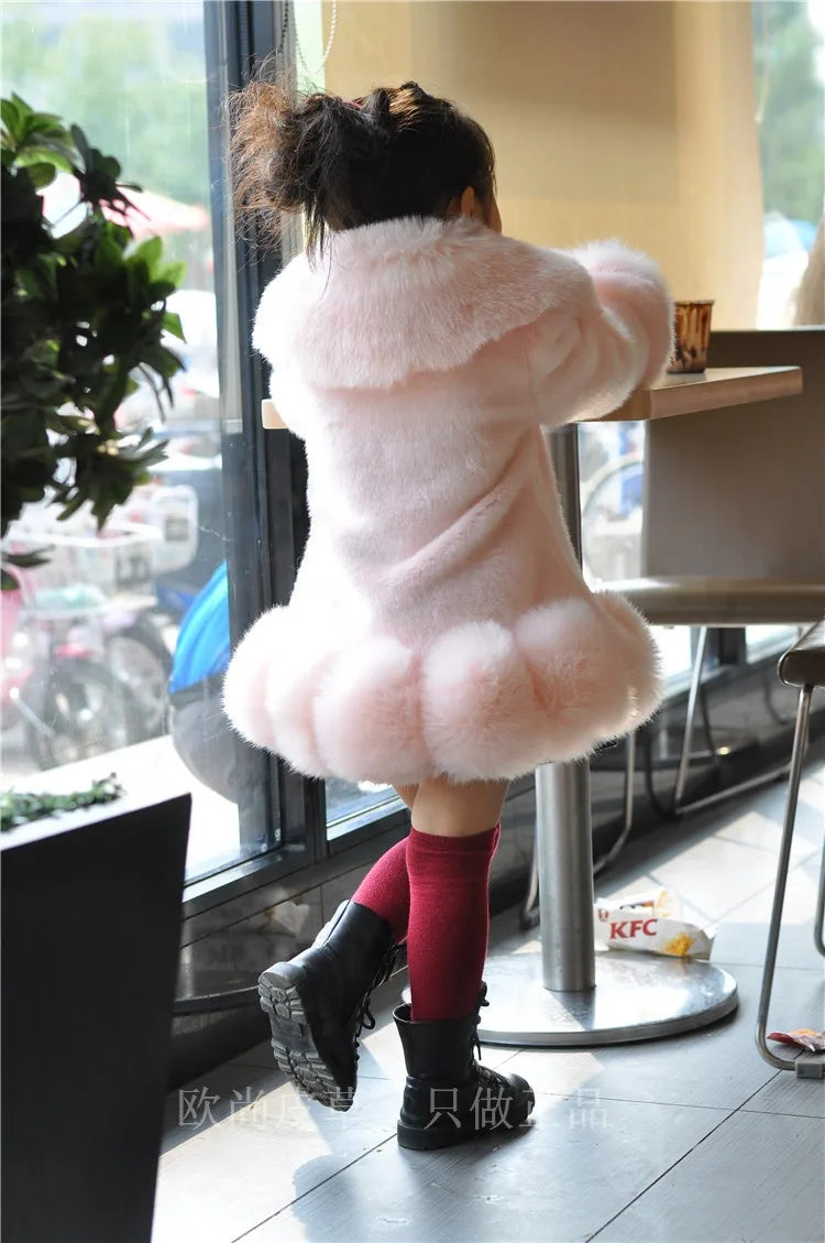 Winter Clothes for Girls 2023 New Kids Boutique Coat Thicken Korean Imitation Fur Autumn Fox Hair Cotton Warm Large Fur Collar