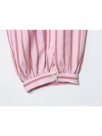 Women Striped Printed Lace-Up Shirt With Bow New Puff Long Sleeves V-Neck Hollow Out Blouses Sweet Ladies Fashion Tops