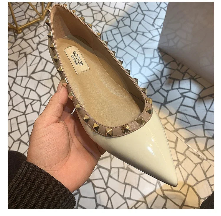 Women's Flat Shoes luxury woman shoes Leather Brand Rivet Flat Shoes Comfortable Casual Outdoor Pointed Toe Shallow Ladies shoes