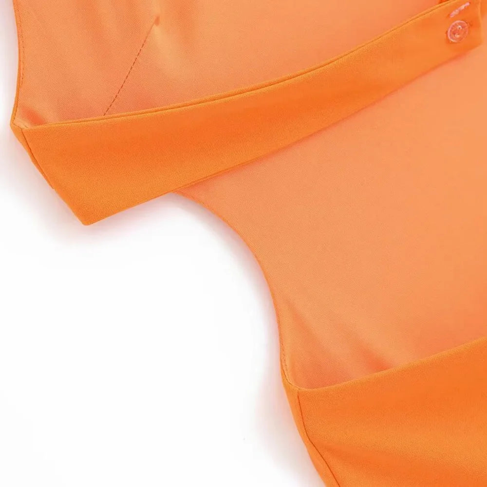 Women's Stitch Fit Short Dress Round Neck Hanging Neck Sleeveless Open Back Button Zipper Opening Spring/Summer New Fash