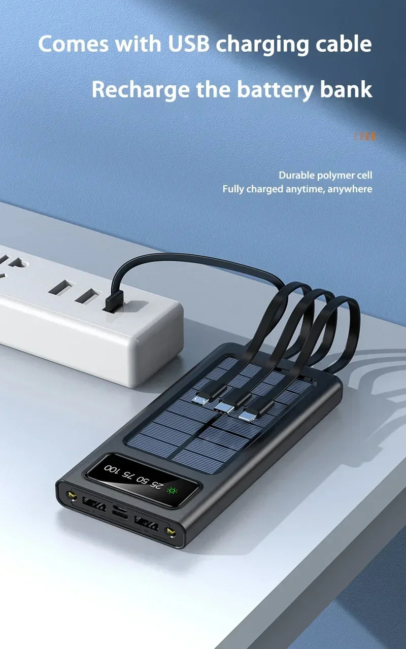 Solar Power Bank Large Capacity Spare Battery Fast Charging Portable Power Banks 20000mAh Auxiliary Batteries Outdoor