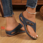 Woman Slippers Leather Non-Slip Soft Platform Shoes Flip Flops Summer Wedge Sandals Fashion Orthopedic Slippers Slides Women