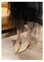 2025 New Medium Heel Woman 4cm Sandals Shallow Mouth Glossy Closed Toe Sandals One Word Buckle Temperament Summer Outdoor Shoes