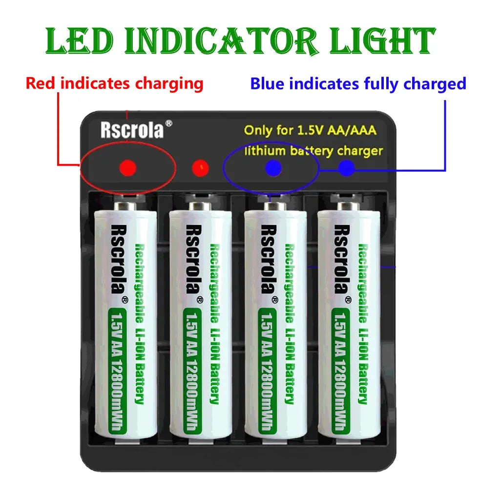 Portable AA Rechargeable Battery Fast Charge 1.5v Li-ion Battery Smart Battery Charge Protection Waterproof Dustproof Shockproof