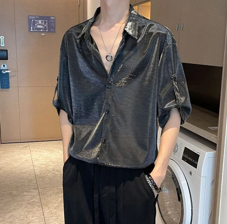 Man Shirt White Plain Hip Hop Shirts For Men Trend Regular Cool Tops Asia Button Up Original Korean Popular Clothes Summer S