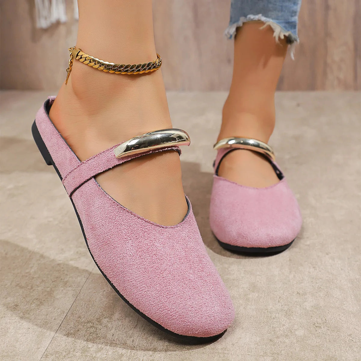 Women Slippers Flats Round Toe Mules Sandals Woman Casual Shoes 2025 Trend Summer Dress Slippers Suede Comfort Slides Women