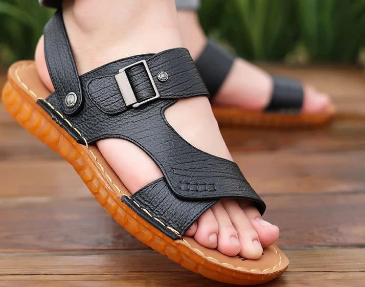 Slippers Shoes for Men Man Sandals Flat Genuine Leather Open Beach Indoor Ankle Wrap Number 41 Pvc V Daily Use New Fashion Eva