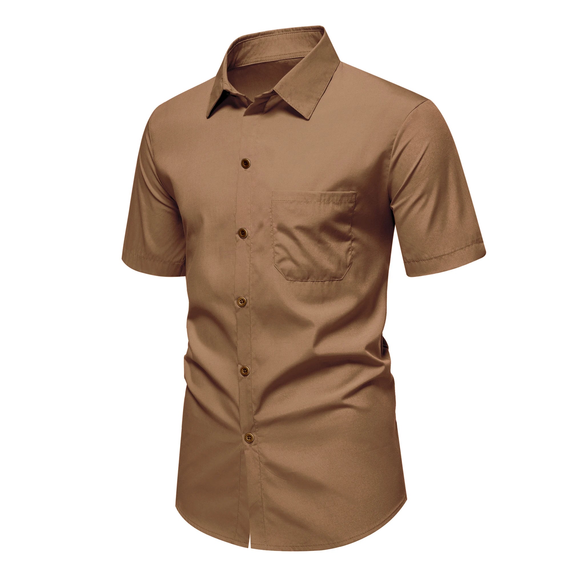 New men's short-sleeved shirt casual solid color with pockets summer men's outdoor fashion comfortable breathable personality
