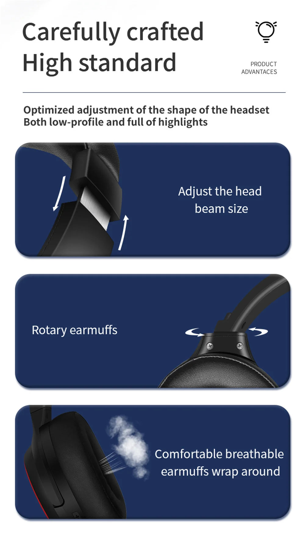 Large Earmuffs Headphones Bluetooth Earphones Wireless Headsets Bass Headset Noise Cancelling With Mic Helmet Support TF-card