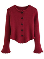 Women's V Neck Button Knit Tops Ruched Long Sleeve Cropped Cardigan Lady Autumn Winter Knitted Single-breasted Cardigan Sweaters