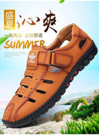 Men Sandals Leather 2024 Summer Breathable Casual Shoes for Man Slip on Clogs Outdoor Walking Shoes Non Slip Hand Made Sandalias