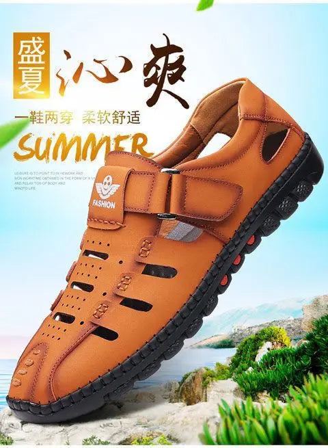 Men Sandals Leather 2024 Summer Breathable Casual Shoes for Man Slip on Clogs Outdoor Walking Shoes Non Slip Hand Made Sandalias