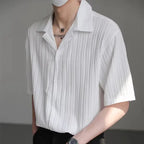 Men's Shirt Black Loose Short Sleeve Male Shirts Designer with Collar High Quality Luxury Sleeves Silk New in Vintage Slim Fit