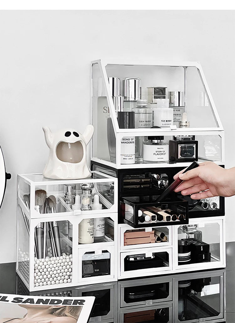 Transparent Cosmetic Storage Box Desktop High-End Dustproof Cover Carents eup Skincare Lipsti Organizer Box