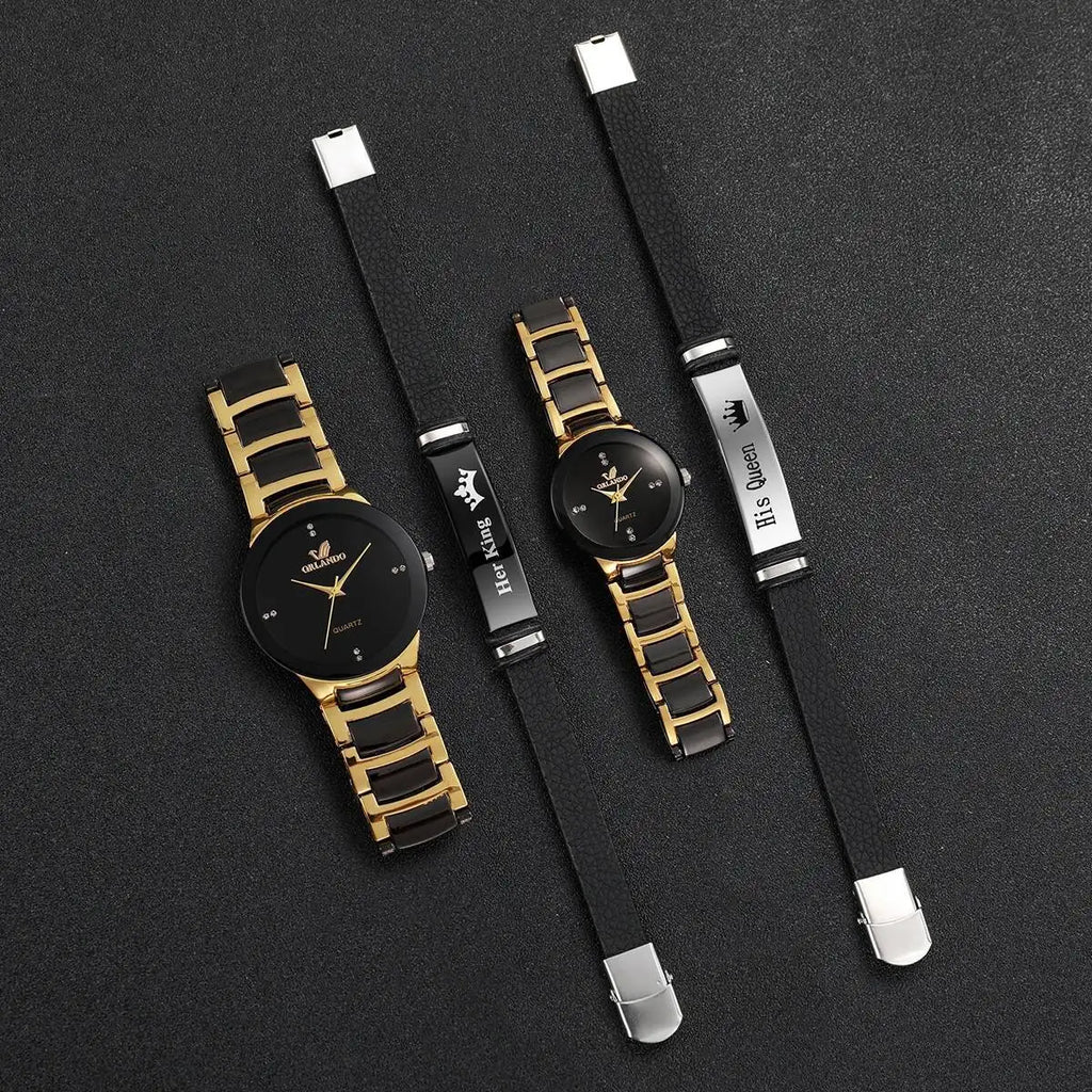 Couple wrist watch set, men's and women's quartz watch with steel strip, couple's watch set