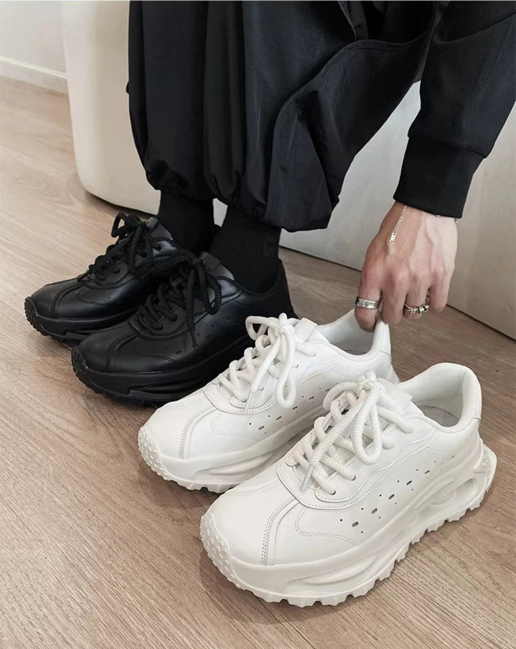 Sports shoes for men casual leather shoes street fashion brand design shock absorption soft sole height increasing dad shoes