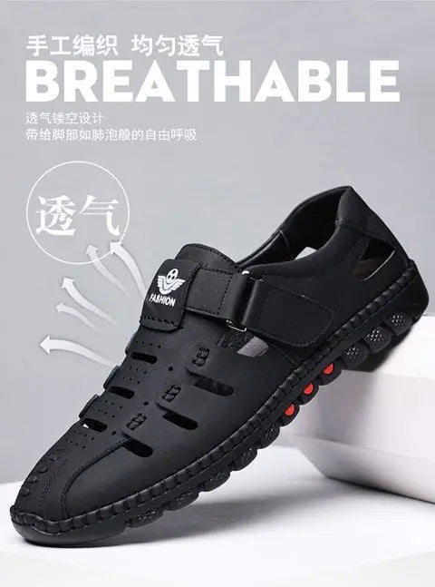 Men Sandals Leather 2024 Summer Breathable Casual Shoes for Man Slip on Clogs Outdoor Walking Shoes Non Slip Hand Made Sandalias