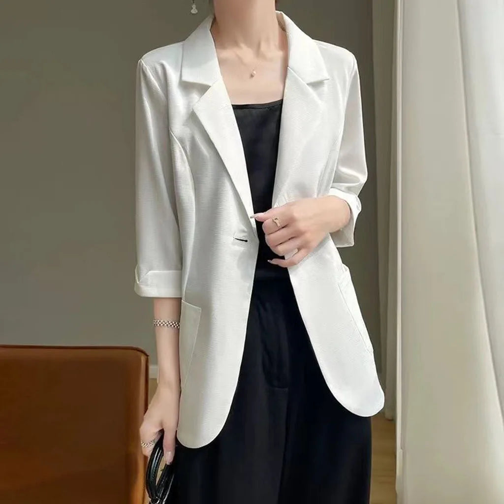 Women's Fashionable fashion Notched Collar Long Sleeve Ladies Outerwear Stylish Tops Women Thin Black Blazers Suit 2025