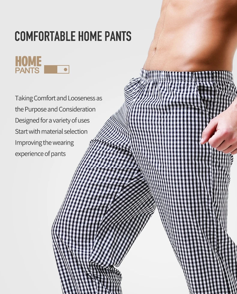 Pajama Pants Men's Pants Pure Cotton Home Pants Thin Summer Loose Plaid Cotton Home Pants Spring & Fall Air-Conditioned Pants