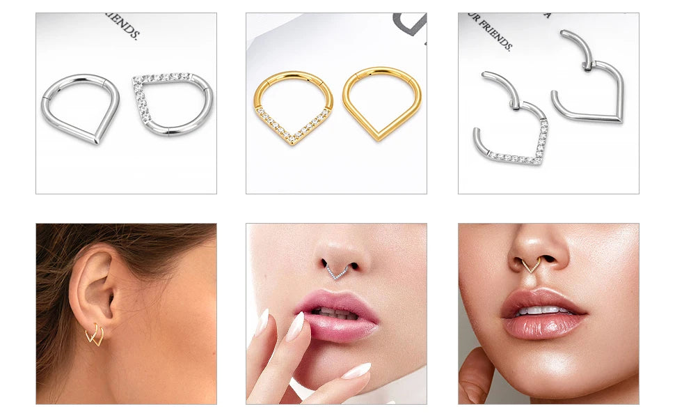 G23 Titanium F136 Water Drop Nose Septum Clicker Ring 16G CZ Hinged Segment Earring Ear Cartilage Daith Helix Piercing Jewelry
