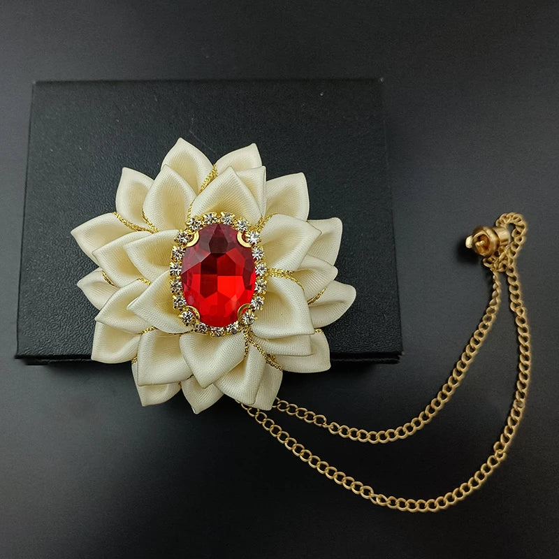 Wedding Bow Tie Corsage Men's Business Banquet Concert Suit Shirts Accessories Jewelry High-end Crystal Collar Flower Brooch Set