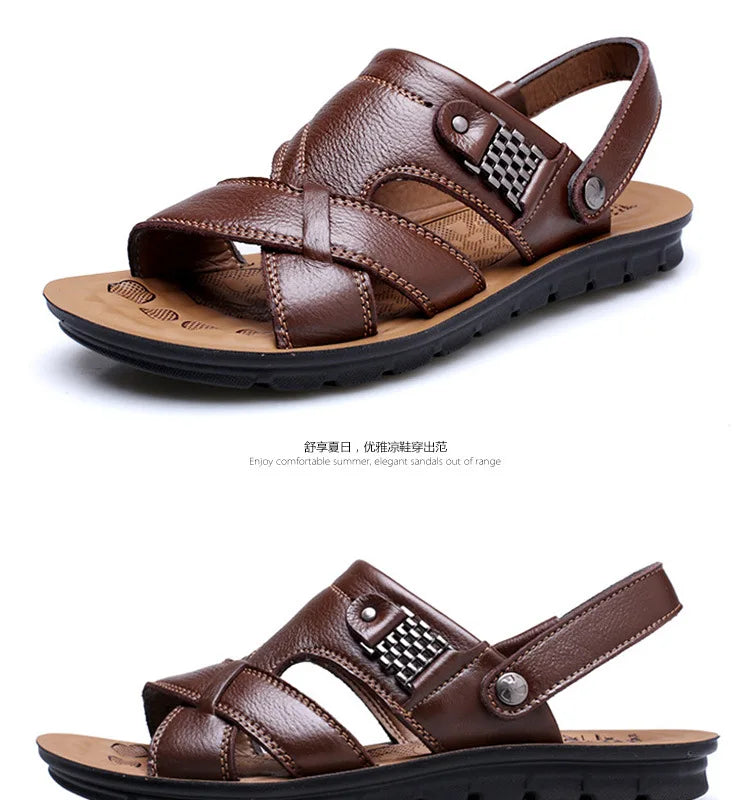 2024 New Men's Sandals Luxury Genuine Leather Men Shoes Casual Non-slip Beach Slippers Comfortable Open Toe Men Sandalias 38-47