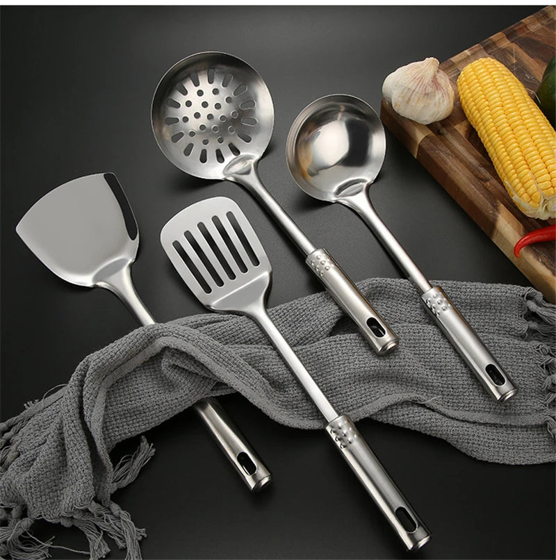 Kitchen Stainless Steel Korean Style Kitchenware Pots Set Cooking Tableware Food Rice Soup Spoon Colander Spatula Accessories