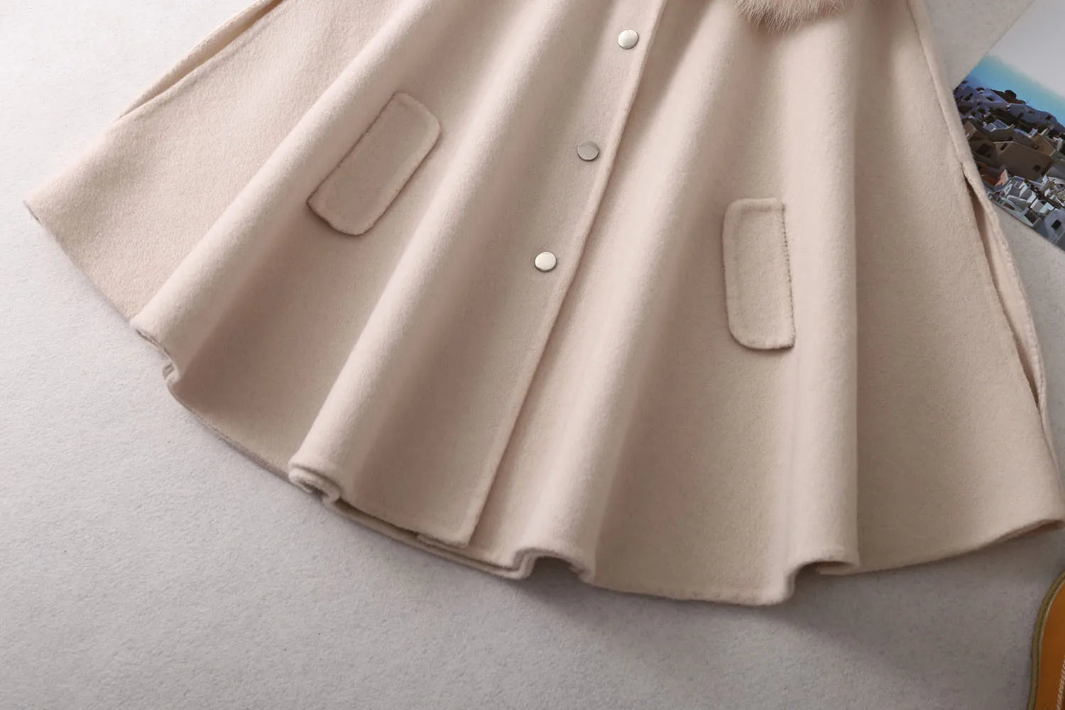 Winter Christmas Girls Woolen Coat  Woolen Cape Fox Fur Collar Kids Jacks for Girls Baby Girl Winter Cloths  Girls NewYear Coat